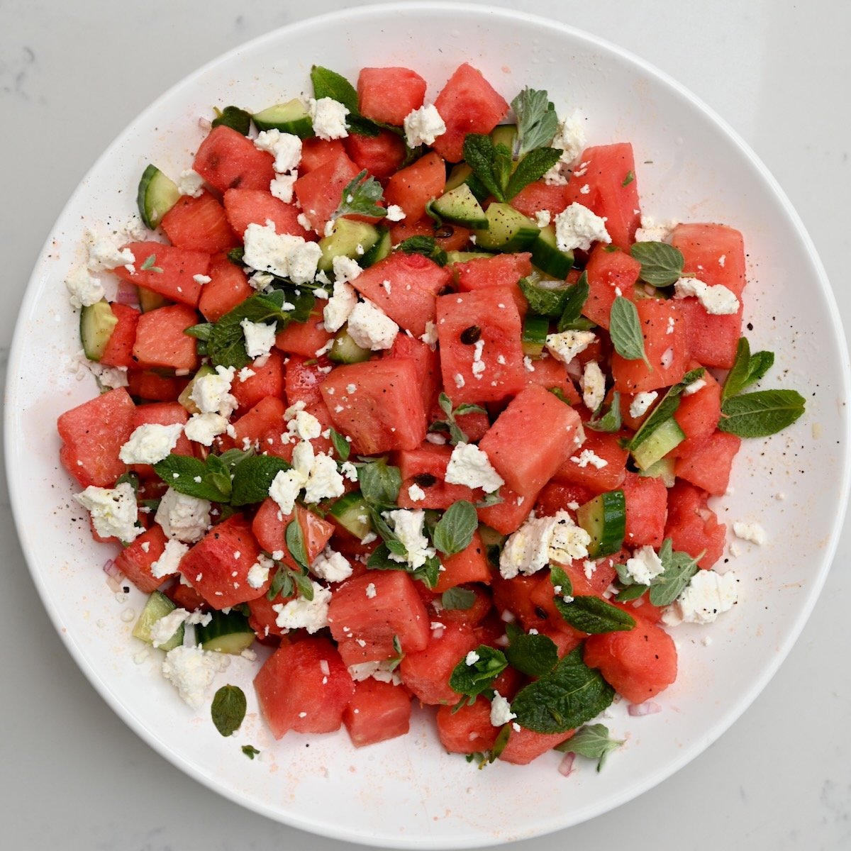 Herby Watermelon Feta & Cucumber Salad: Sweet, Savory, & Refreshing